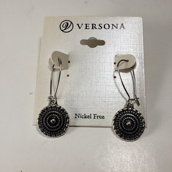 Textured Silver-tone Metal Embossed Design Kidney Wire Teardrop Earrings - Picture 4 of 5